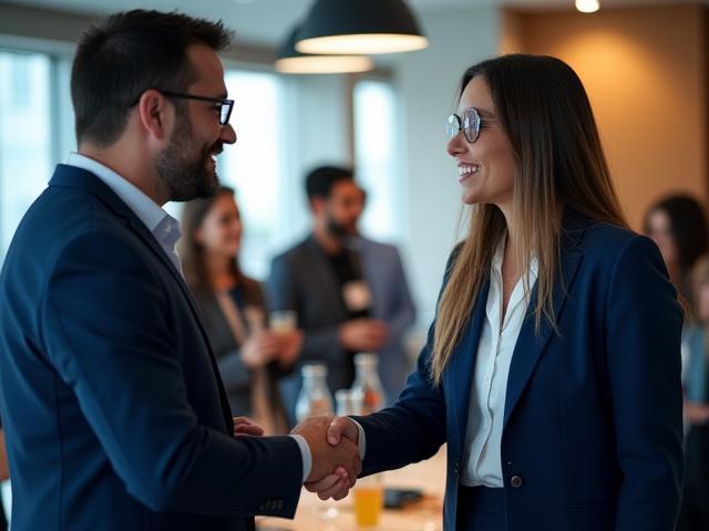 Evento de networking empresarial con profesionales intercambiando ideas